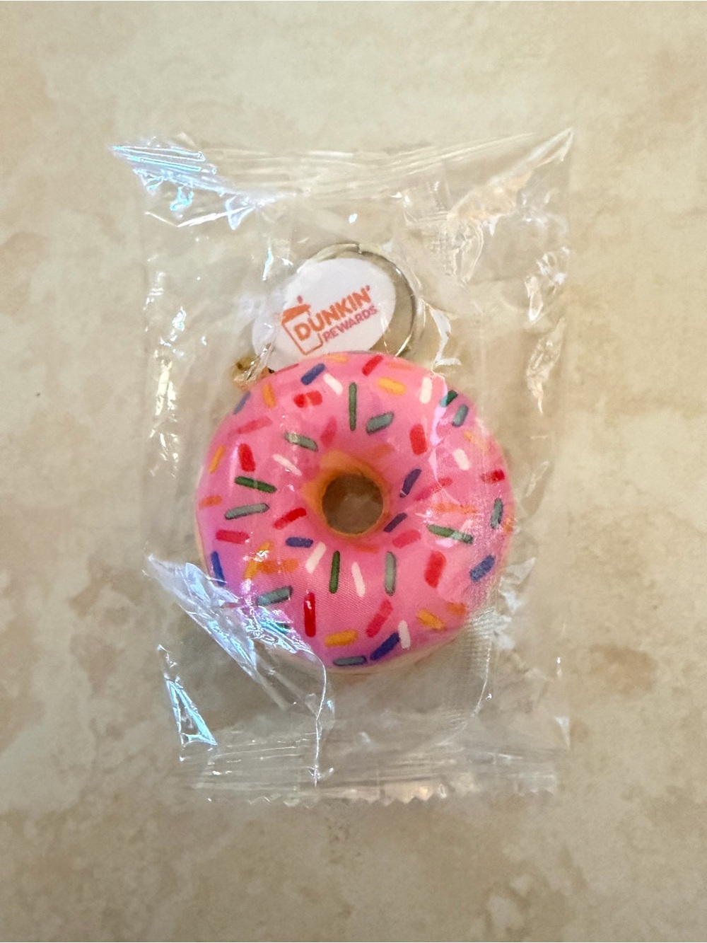 *BRAND NEW* Dunkin Donuts Pink Rainbow Sprinkle Squishy Toy Fidget Keychain Ring